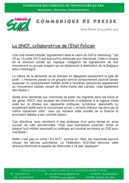 Communiqué Sud Rail