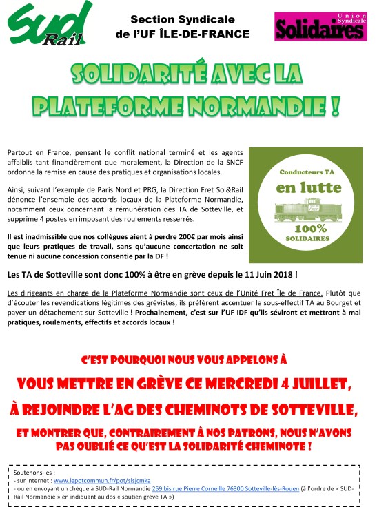 Tract UF IDF Solidarité cheminote