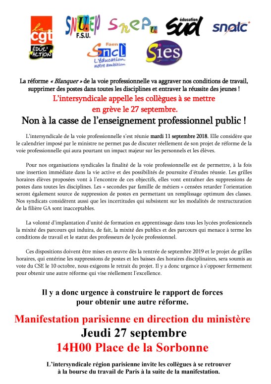 Appel greve le 27-09-2018