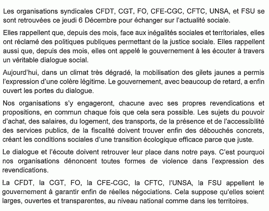 Texte intersyndical non signé par Solidaires