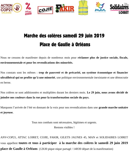 29 juin marche des colères