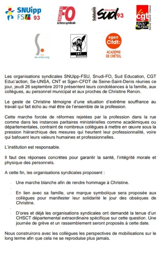 communiqué intersyndicale 93