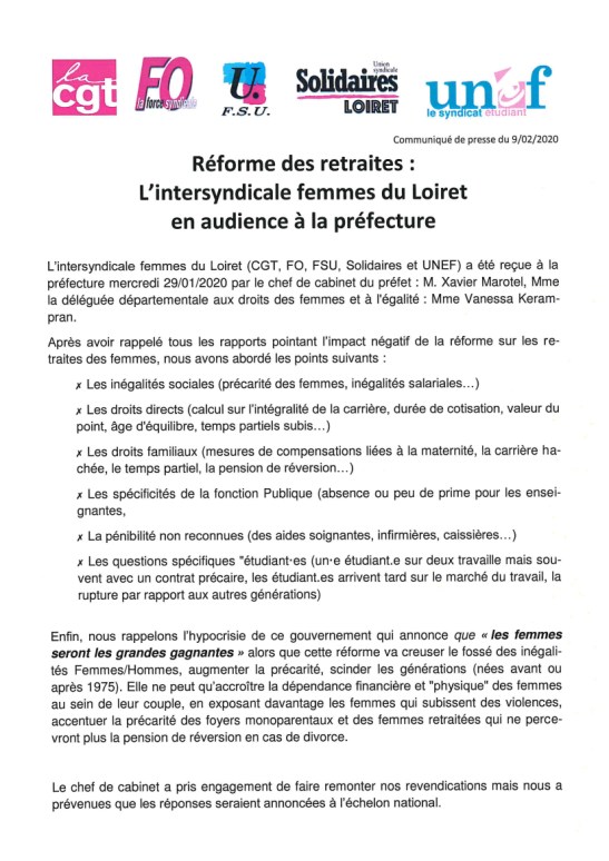 Communiqué Intersyndical Femmes du Loiret